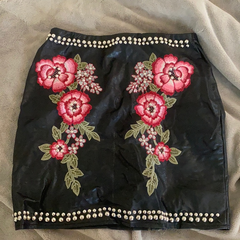 embellished leather skirt